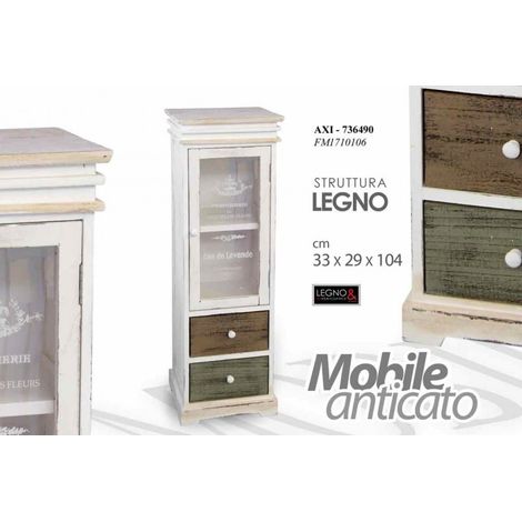 Antiker Schrank mit Vitrinenschubladen cm 33 x 29 x 104 h