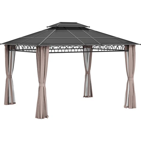 Tonnelle jardin 3,6x3 m, toit polycarbonate, 4 parois latérales anti-UV, moustiquaires intégrées, abri extérieur résistant, protection solaire et insectes. (1/5)