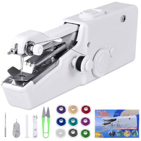 QORVA-Mini Machine à Coudre Portable, Main Couture Portative, Outil de Point Rapide Manuelle pour Vêtement, Rideau, Main Couture électrique Garment ménage (Blanc)