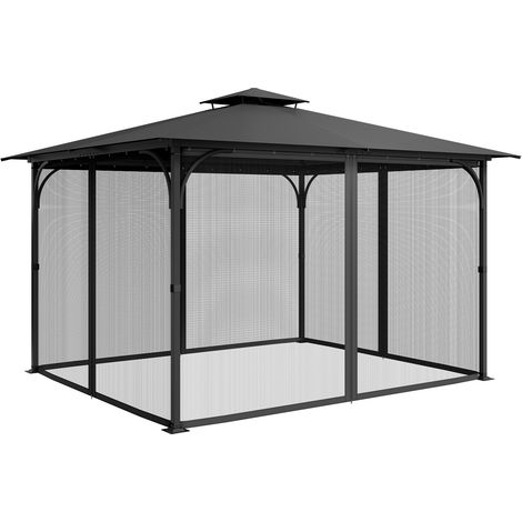 Mophorn Moskitonetz für Pavillon, Insektenschutz passend für 304,8x396,2x207,3 cm große Pavillons, 4-teiliger Seitenwandvorhang mit Doppelreißverschluss (nur Netz)