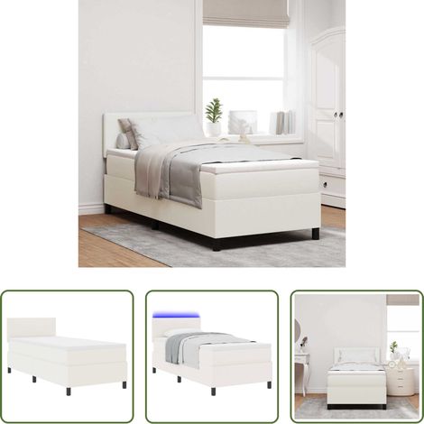 LED-Beleuchtung -  LED Boxspringbett Creme und Weiß 100 x 200 cm Cordstoff (1/5)