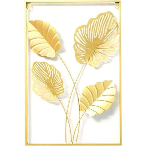 Décoration murale dorée 40 x 60 cm, motif feuilles, décoration murale botanique pour restaurant, décoration murale pour la maison (1/4)