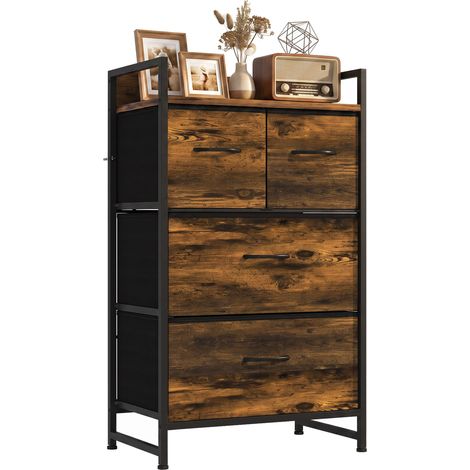 HOMCOM mueble organizador cajonera de tela con 4 cajones plegables y marco de acero estilo industrial para salón recibidor 50x29x85 cm marrón rústico (1/5)