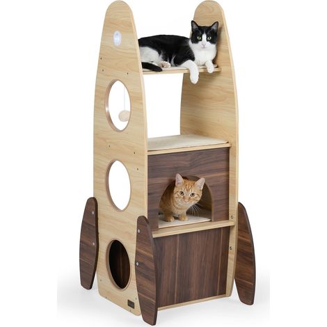 arbre à chat en bois tour à chat fusée mignon cadre d'escalade support pouces adultes intérieur chatons multi-niveaux condo pour chat mobilier pour