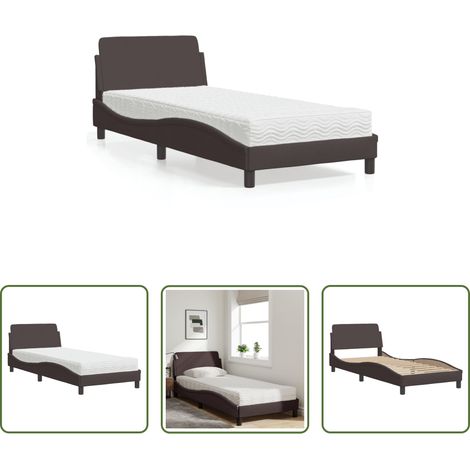 Matelas en mousse -  Lit avec matelas Dover marron foncé 90x190 cm tissu (1/5)