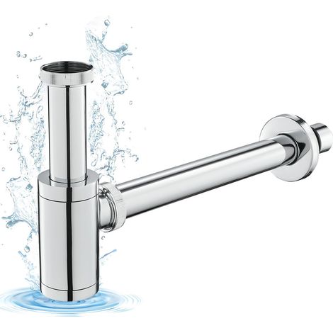 Siphon Universel pour Lavabo, Siphon en Laiton 1 1/4, Syphon Anti-Odeur avec Orifice de Nettoyage, Bonde de Lavabo Réglable, Chromé (1/5)