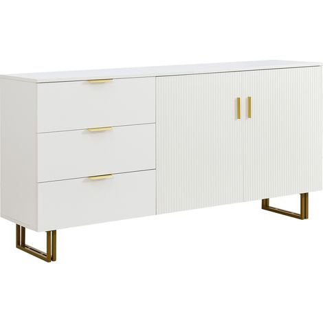 Modernes Sideboard mit zwei Türen und drei Schubladen – Elegantes MDF-Möbelstück mit goldfarbenen Aluminiumlegierung und robusten  Stahlbeinen,[OLD SKU: GL3045W] (1/5)
