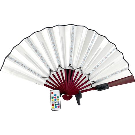 LED-beleuchteter Disco-Ventilator, Leuchtstoffröhrenventilator für Bar-/Nachtclub-Ambiente, faltbarer Seidenventilator (17-Tasten-Farbfernbedienung, sieben Farben, USB-aufladbar) (1/2)
