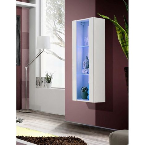 Vitrine LED Murale Design "Fly A2" 126cm Blanc (1/4)