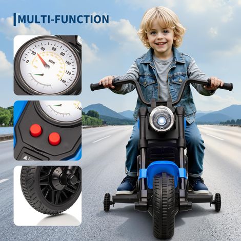 Moto électrique enfant 6V – Démarrage doux – Suspension – Roues stabilisatrices – Musique & LED – Jouet sécurisé dès 18 mois – Couleur : bleu (1/5)