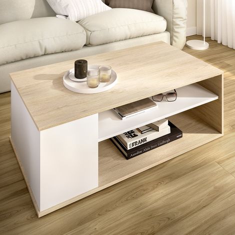 Mesa de Centro Fargo, Cajones, 3 Compartimentos, 50x100x42h cm Blanco (1/5)