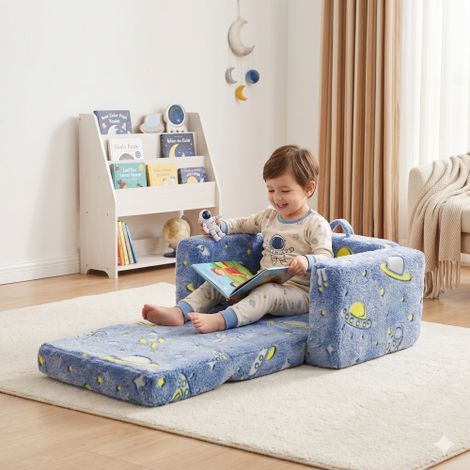 Chaise pliante pour tout-petits, canapé-lit pliable en peluche douce phosphorescente pour enfants, transat confortable pour bébés filles et garçons (1/5)
