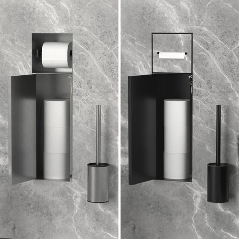 LuxeBath Módulo de armario empotrado para baño de acero inoxidable plateado 60x20x14 cm estante portarrollos mueble de WC alicatable oculto encastrado para aseo/servicio nicho de pared (1/5)