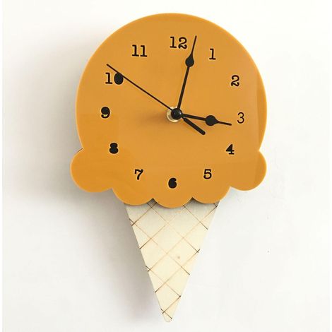 Horloge murale silencieuse en forme de glace jaune, motif dessin animé, pour chambre d'enfant (1/4)