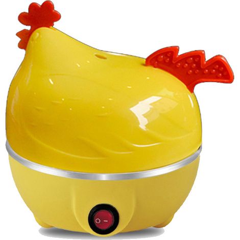 Cuiseur à œufs en forme de poule jaune, 350 W, usage domestique avec protection contre la surchauffe, mini cuiseur vapeur pour le petit-déjeuner, convient pour 7 œufs, dimensions env. 160 × 160 × 165 (1/2)