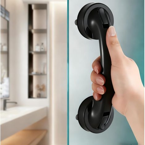BaGlass Spiegeltürgriff aus Glas, Kühlschrank-Schubladengriff, Badezimmerschrankgriff mit Saugnapf (schwarz)