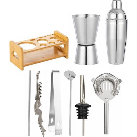Set cocktail shaker acier inoxydable 750 ml avec support, mélangeur et pichet, ustensiles de bar et cuisine, service à cocktail professionnel. (1/5)