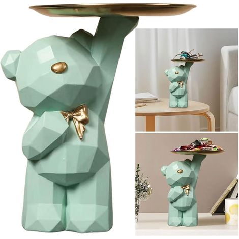 Plateau Clé Entrée Ours en Résine, Organisateur Porte Clé, Rangement Bijoux, Statue Décorative B-vert Clair (1/5)