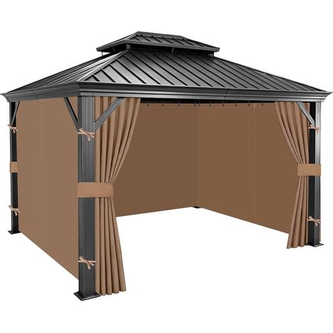 Rideaux Extérieurs de Rechange Imperméable pour Tonnelle 3x3,6 m, Toiles Latérales à 4 Panneaux Intérieur Extérieur Oxford 300D avec Fermeture Éclair, Crochets pour Pavillon, Pergola, Kaki (1/5)