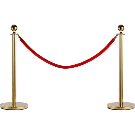 2 Colonnine Separacode Oro con Corda Rossa in Acciaio Inox Ø32x95 cm (1/5)