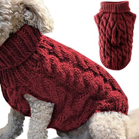 Animal de Compagnie Chien col roulé Tricot Pull Manteau Hiver Plus Chaud épaississement Pull Tricots Crochet Manteau vêtements pour Petit Moyen Grand Chien Chiot Chat (XL, Rouge) (1/5)