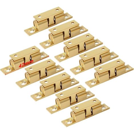 Laiton Double Loqueteau à Billes 60mm Rouleau Loquetaux Fermeture pour Placard Meubles Porte Armoire Loquet Serrure de Portiere (10 Pcs)