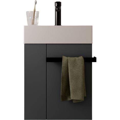 Bernstein – Meuble lave-mains compact 45x35x50cm – 1 tiroir avec glissières Hettich – Lavabo céramique blanc brillant – Installation murale rapide - COMPACT450