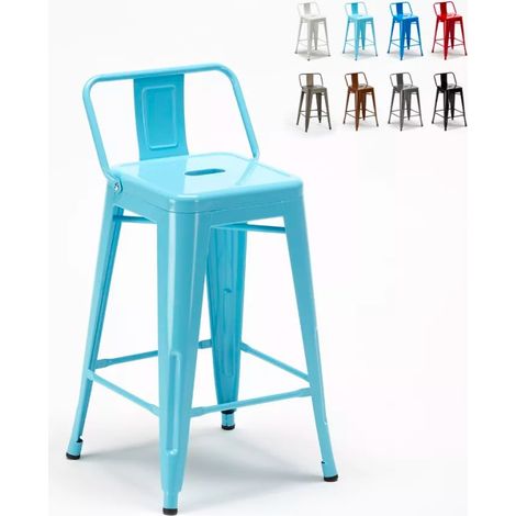 Tabouret de bar cuisine industriel en acier avec dossier h61cm Steel Top - Turquoise (1/5)