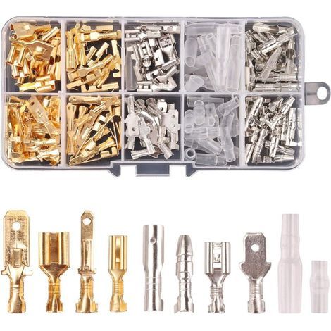150PCS 2.8mm 4.8mm 6.3mm Fil Connecteur Spade 3.9mm Bullet Connecteurs Kit Mâle et Femelle Rapide Fil Splice Bornier à sertir pour DIY Bateau de véhicule de moto électrique (1/5)