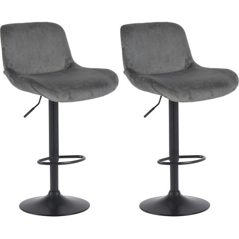 Set di 2 sgabelli da bar regolabili in altezza e girevoli con poggiapiedi in velluto grigio scuro struttura in metallo nero 100006145