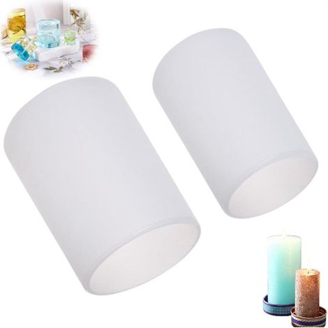 Lot de 2 moules à bougies - Moules à savon - Moules à bougies cubiques en silicone - Blanc - Moules à bougies cylindriques - Moules à bougies en résine en forme de colonne - Moules à bougies en silico (1/5)