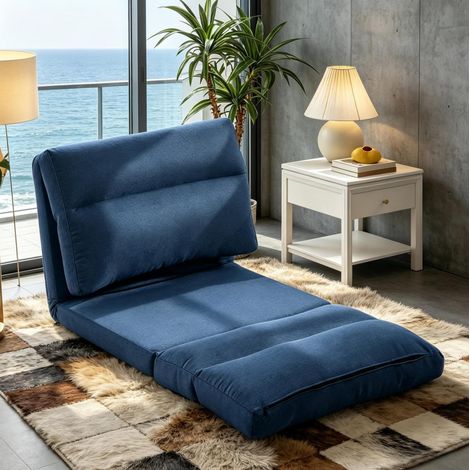 Sillón de suelo azul 70/72/56 cm reclinable en 5 posiciones, convertible en cama (1/5)