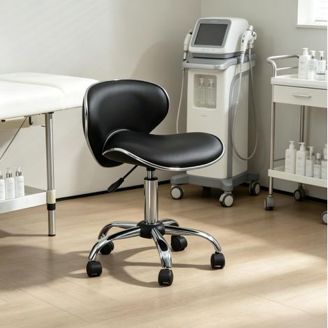 Tabouret de travail à roulettes 44x48x62-74 cm polyuréthane noir réglable avec dossier - CHICFURN (1/5)