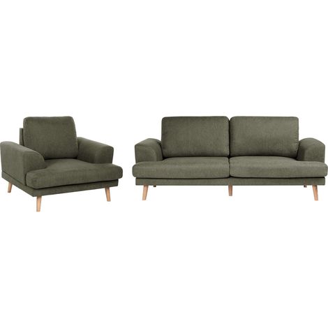 4 Seater Living Room Set Green Fabric Sofa Armchair with Flared Armrests Art Decor Style KILDAL