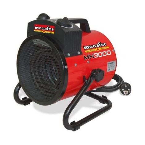Mecafer – Chauffage de chantier électrique soufflant 3000W – Débit 216 m³/h – Surface 30 m² – Thermostat IP24 – Silencieux 55 dB