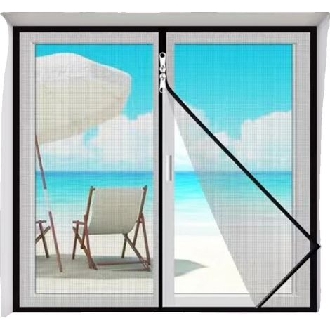 Mosquitera autoadhesiva, con doble cremallera, color negro, 100 cm de ancho y 160 cm de alto. (1/2)