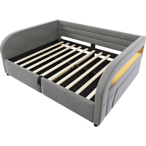 Lit plateforme rembourré 140x200 cm avec rangement hydraulique et éclairage LED gris (1/5)