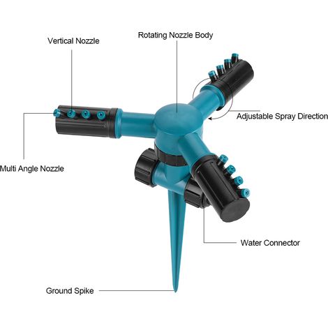 Arroseur de pelouse rotatif à 360° avec 3 bras réglables, outil d'irrigation automatique pour jardin (1/5)