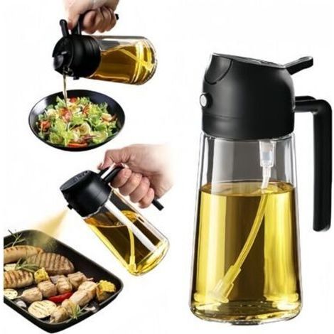 Cooking Oil Spray 470ml – pulvérisateur d'huile de friture à air 2 en 1 pour la cuisine, les salades, le vinaigre et les accessoires de cuisine - noir (1/3)