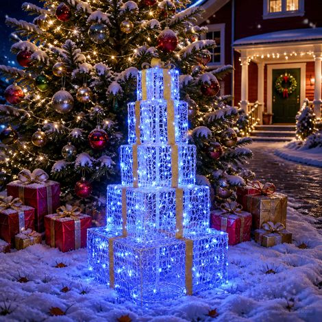 vidaXL Boîtes cadeaux de Noël empilables avec LED 250 LED Bleu (1/5)
