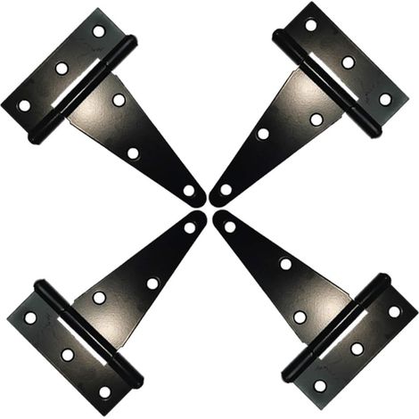 Charnière en T robuste, charnière pour abri de jardin, charnière pour portail, charnière pour grange, charnière pour clôture, en fer forgé antirouille, toutes tailles, noire, lot de 4, 10 cm (4 pouces (1/4)