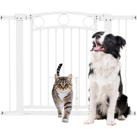 Barrière pour animaux, barrière d'escalier de 77 cm, largeur réglable de 76 à 104 cm, avec chatière, pour escaliers et portes, blanche