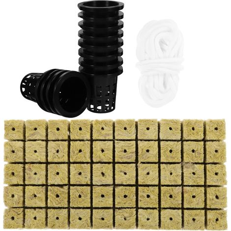 Kit de Culture Hydroponique Paniers Auto-arrosants 50 Pièces en Laine Minérale, Corde en Coton 10 M, Jardinière pour Plantation de Légumes et Fleurs en Intérieur et Extérieur (1/5)