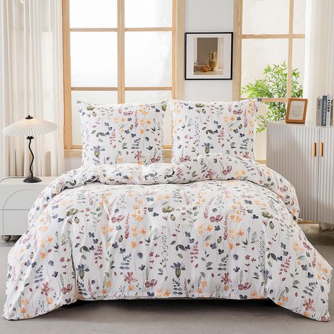 Parure de lit 4 pièces en coton 135 x 200 cm - Motif floral multicolore - 2 housses de couette avec fermeture éclair et 2 taies d'oreiller de 80 x 80 cm (1/5)