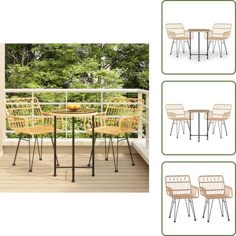 3-tlg. Garten-Essgruppe Poly Rattan - Gartensessel - Gartentisch - Gartenmöbelset - Rattan Möbel - Outdoor Esstisch (1/5)