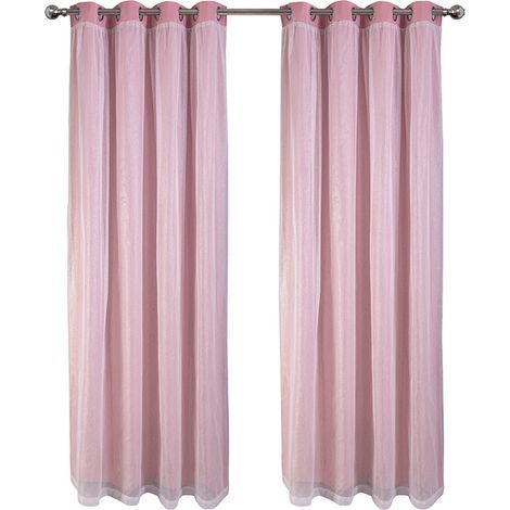 Rideaux occultants double épaisseur et voilages à œillets — Idéaux pour chambres et salons (Rose, 132 x 160 cm). (1/5)