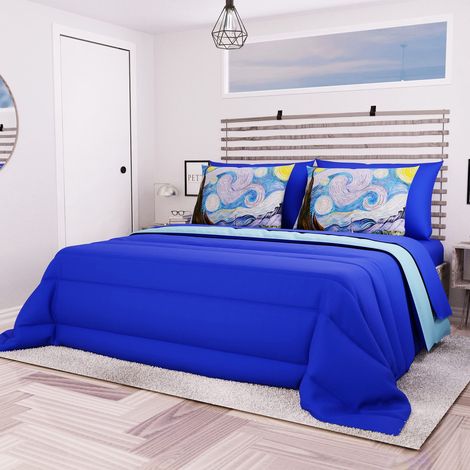 Couette, Edredon, Bleu, 170x260, 1 Personne, Lit Simple, Hiver, Double Face, 100% (1/5)