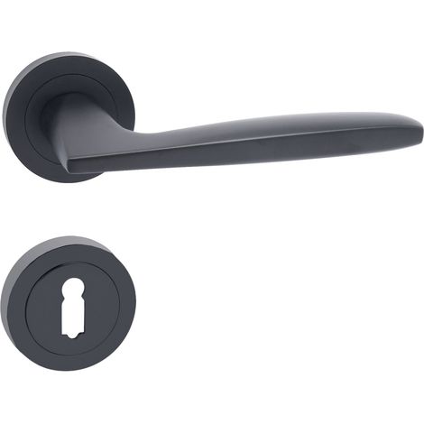 domino Türgriff Drückergarnitur BB-Buntbart Set Rund BB Rosette Türklinke für Zimmertür, Bürotür, Kellertür & Innentür Aluminium Schwarz Türdrückergarnitur MIA-R BLACK (1/5)