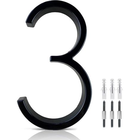 Numéro 3 de maison flottant en acier inoxydable de 12,7 cm, numéro de maison moderne en métal, numéro de décoration de boîte aux lettres avec kit de clous, revêtement noir (1/5)