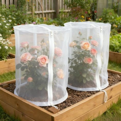 Lot de 2 protections réutilisables pour plantes, fermeture éclair, résistantes aux intempéries, 40x40x60 cm. (1/5)